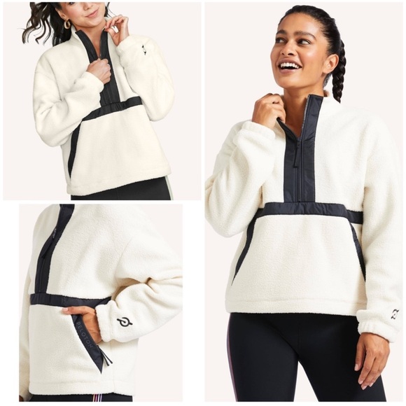 13. PELOTON SHERPA 1/2 ZIP Pullover- Cream and Black - Picture 1 of 16